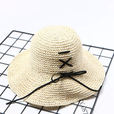 

Korean foldable handmade straw hat summer strap hat eaves seaside sunshade hat sunscreen Holiday Beach sunshade hat
