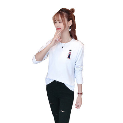 

Womens T-shirt Cartoon Print Pullover Round Neck Long-sleeved Casual T-shirt Tops