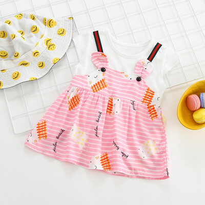 

GirlS Dress Summer Princess Dress Fake 2 Piece Toddler Floral Plaid Pattern Short Sleeve Cotton Sundress Tutu Dresses Kids