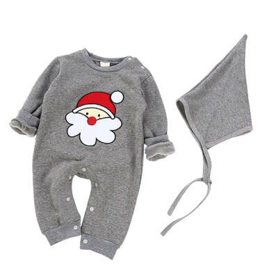 

WEIXINBUY Baby Christmas Day Embroidered Pattern Cotton Rompers Hat autumn winter solid clothing