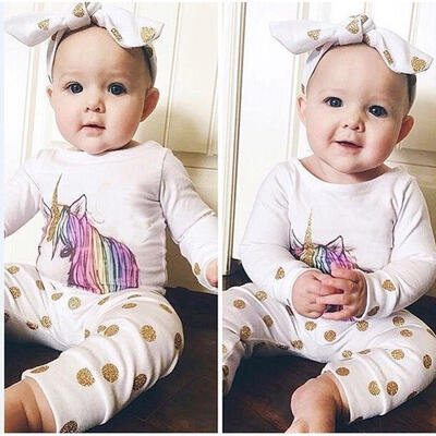 

New Unicorn Newborn Baby Girl Outfit Clothes Tops Leggings Pants Headband Set