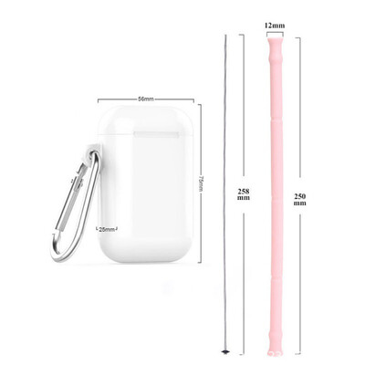 

Kitchen Gadgets Collapsible Silicone Straw Reusable Folding Drinking Straw With Carrying Case And Cleaning Brush