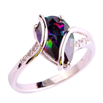 

Unique Horse Eye Rainbow Opal Rings For Female Wedding Fashion Jewelry Sliver Color Women Ring