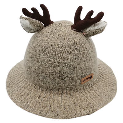 

Autumn Baby Hat Boys Girl Toddler Solid Print Bucket Hats With Ear Design Caps Reversible Sun Headwear