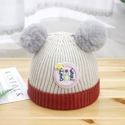 

Winter Cute Newborn Infant Warm Kids Girls Boys Baby Cartoon Hats Knitted Wool Hemming Caps With Ball