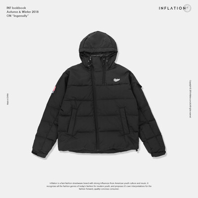 

2018 winter tide brand solid color multi-pocket embroidery down jacket long section collar hooded jacket