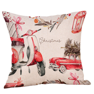 

Christmas Car Pattern Printed Pillow Cover Cotton Linen Cushion Cover Holiday Decorative Throw Pillow Case Sofa Car Home Decor