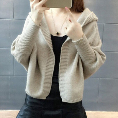 

Korean Style Women Cardigans Fashion Warm Knitted Autumn Winter Short sweater Hooded Cardigan