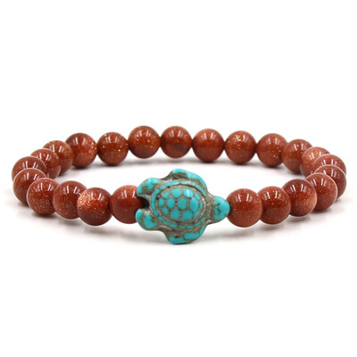 

Green Turquoise Turtle Volcanic Stone White Pine Variety Natural Stone Elastic Bracelet Unisex Pair Bracelet Hot Gift