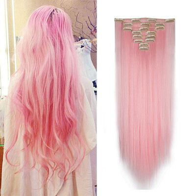 

8 PcsSet Fashion Long Curly Wavy Straight Clip In Hair Extension Sexy Heat Resistant Party Hair Natural Synthetic Hair For Women