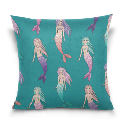 

ALAZA Throw Pillow Cover 16 X 16 inch Christmas Gift Cushion Cover with Cute Mermaids Printed Pillowcase