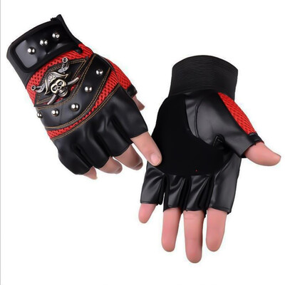 

1 Pair Steampunk Skulls Rivet Leather Fingerless Gloves Men Hip Hop Women&39S Gym Gloves Half Finger