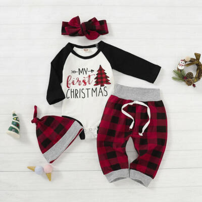 

US My 1st Christmas Clothes Infant Baby Girl Boy Kids Romper TopPants Outfits