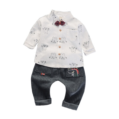 

Toddler Boy Clothes kid Spring Little Bear Butterfly-knot Shirt Jeans Suit Roupas Handsome Blouse