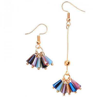 

Asymmetric Fringed Crystal Earrings Sweet Floral Pendant Earrings