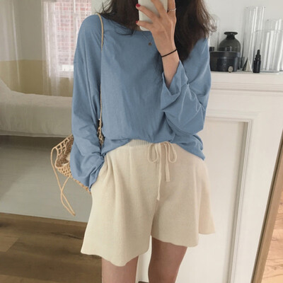 

Korean Style Autumn Winter New Vintage Casual Loose Multicolor Solid plus size T-shirt Long-Sleeved T-Shirt Women camiseta mujer