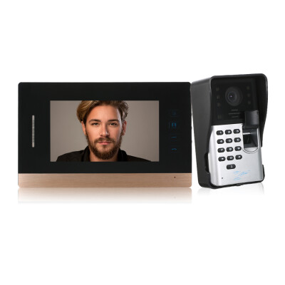 

7 inch Wired Video Doorbell Visual Hands-free Two-way Audio Intercom Fingerprint&ID Card&Remote Controller Unlock Rainproof Night