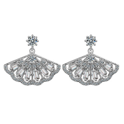 

New Fashion Extravagant Micro Zircon Ultra Flash Ear Nail Wedding Jewelry For Women Fan-Shaped Earrings