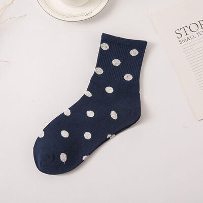 

1 Pairs Women Socks Solid Color Cotton Female Middle Tube Loose Retro Casual Style Polka Dot Harajuku Ankle Socks