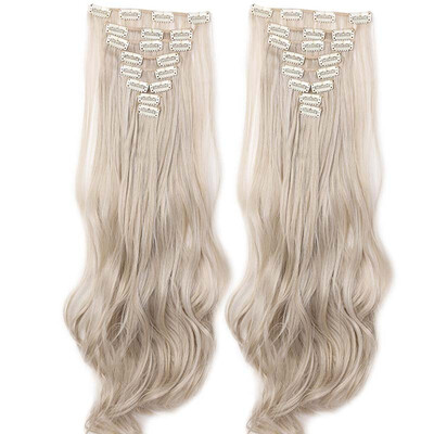 

Full Head Clip Synthetic in Hair Extensions 8 Piece 18 Clips Hairpiece Long Wave Curly Straight for Women