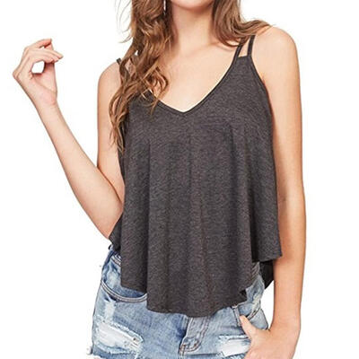 

Solid Color Double Sling Girl Vest Women Summer Sexy V-neck Loose Tank Tops