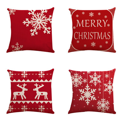 

Tailored 4PC Cotton Linen Christmas Zipper Closure Pillow Case Throw Cushion Cover Home