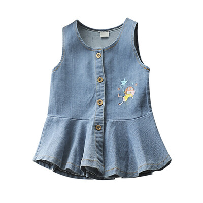 

Toddler Dresses Casual Baby Girls Embroidery Cartoon Print Sleeveless Denim Cute Dress Kids Toddler Dresses