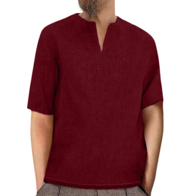 

Summer Mens Short Sleeve Solid Shirts Casual Loose Dress Soft Tops Blouse Tee