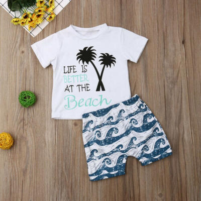 

Newborn Baby Boy beach Camp t Shirt TopsWaves Shorts Outfits Summer Clothes