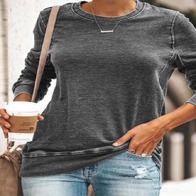 

Trendy Solid Color Round Neck Long Sleeve Tee