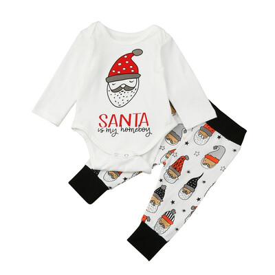 

Spring And Autumn Long Sleeve Kids Jumpsuit Baby Santa Claus Cartoon Printing Jumpsuit Trousers 2 PCS Infant Cotton Clothing