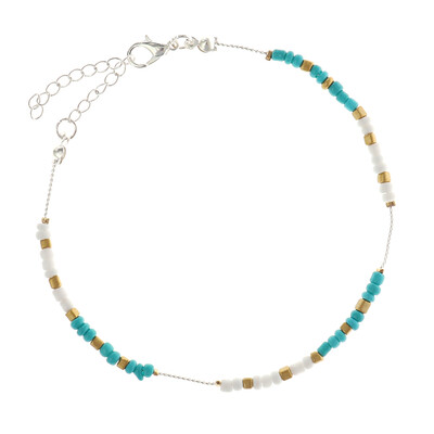 

Summer Holiday Beach Gold Chain Beads Turquoise Anklet Womans Jewelry