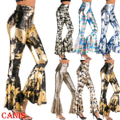 

Womens High Waist Camouflage Flare Pants Ladies Casual Bell Bottoms Trousers US