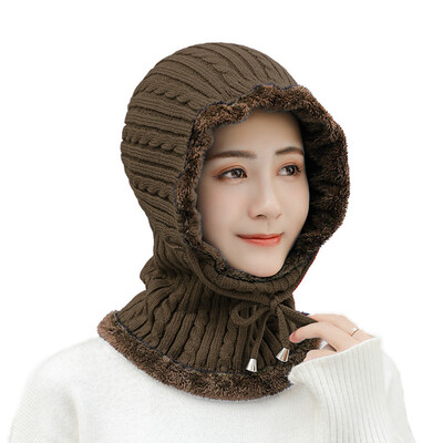 

New autumn&winter wool Hat twist rope ear protection plus velvet warm knit Hat women cycling windproof Turtleneck Hat