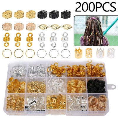 

200pcs Rings Dreadlocks Metal Beads Hair Aluminum Coil Hair Cuffs Braiding Braided