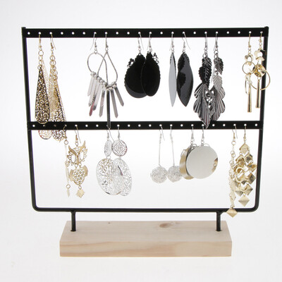 

JPGIF Wood Base Metal Jewelry Holder Display Stand Dangle Earrings Hanging 44 Holes