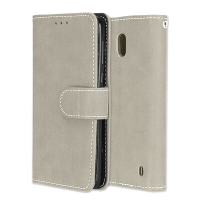 

MOONCASE Nokia 2 Vintage Scrub 3 Card Leather Case - Grey