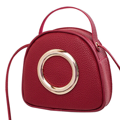 

Fashion Womens Metal Circle Tote Round Faux Leather Crossbody Shoulder Bag