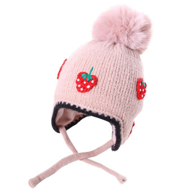 

5 Colors Cute Baby Hat with Strawberry Knitted Winter Bonnet Infant Baby Cap Solid Kids Hats for Boys Girls 6-24M