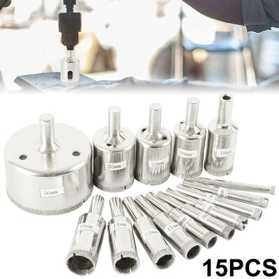 

15 Pack Diamond Drill Bits 6-50mm Diamond Hole Saw Drill Bit Set for Glass Tile Jewelry DIY Extractor Remover Tools Hole Saws Set