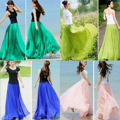 

Fashion Women Lady Boho Chiffon Long Maxi Dress Beach Casual Sundress Skirt