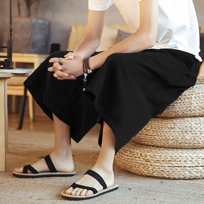 

Gobestart Mens Casual Sports Pants Cotton Linen Calf-Length Trousers Baggy Harem Pants