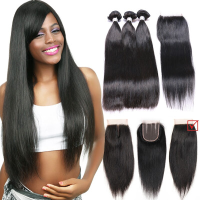 

i-Dishy Hair Product High Quality 8A Brazilian Virgin Hair Straight 3 Bundles With 1 Closure Natural Color Human Hair Bundles