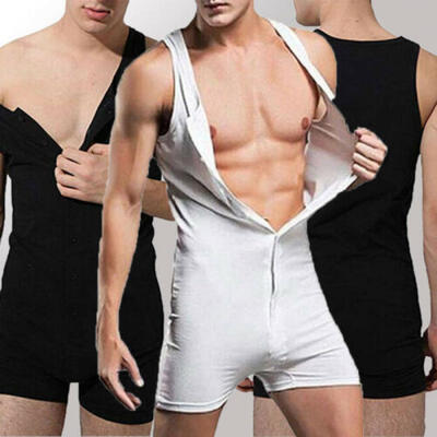 

Black Mens One-Piece Bodysuit Nightwear Boxer Briefs Underwear Tank top Vest
