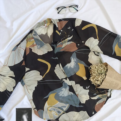 

Women Chiffon Blouse Long Sleeve Sexy Floral Print Blouse Turn Down Collar Lady Office Shirt Tunic Casual Loose Tops Blusas