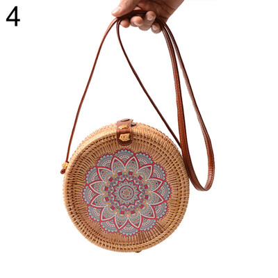 

Mini Round Flower Rattan Weave Single Shoulder Women Crossbody Bag Messenger