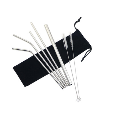 

7pcs Portable Environmentally Friendly Stainless Steel Straws Silver Reusable Straws Ultra Long Metal Straws