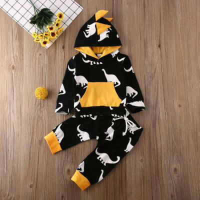 

Newborn Infant Baby Boys Dinosaur Outfits Clothes Hooded T-shirt Top Pants