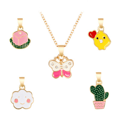 

Women Cartoon Shaped Pendant Necklace Kit Girl Alloy Necklace Set Jewelry Holiday Birthday Gift