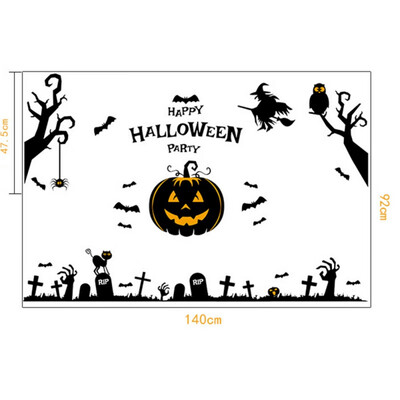 

Happy Halloween Pumpkins Spooky Cemetery Witch&Bats Tomb Wall Decals Window Stickers Halloween Decorations Kids Rooms New